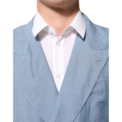 Dolce & Gabbana Light Blue Linen Double Breasted Men Jacket Blazer