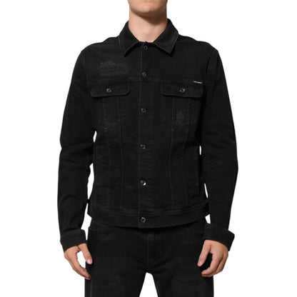 Dolce & Gabbana Black Cotton Denim Stretch Button Up Jacket