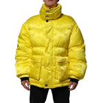 Dolce & Gabbana Yellow Nylon Logo Puffer Bomber Men Jacket with high collar and oversized pockets.
