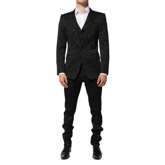 Dolce & Gabbana Black 3 Piece Brocade Jacquard Suit MARTINI