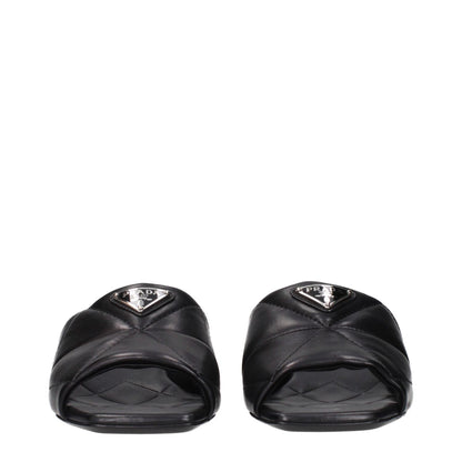 Prada Black Leather Flat Sandals