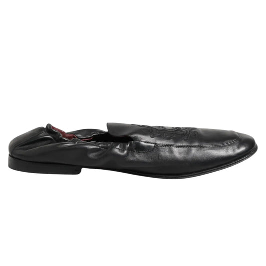 Dolce & Gabbana Black Leather Slip On Men Flat Loafers Shoes
