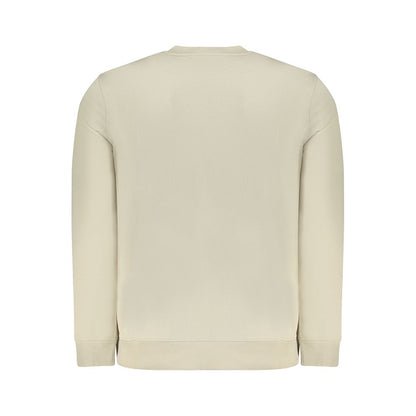 Rear view of Hugo Boss Beige Cotton Men Sweater with long sleeves and crew neck, showcasing the elegant design and quality craftsmanship.
