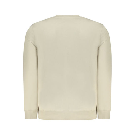 Hugo Boss Beige Cotton Sweater, long sleeve, brushed, crew neck with logo embroidery, back view.