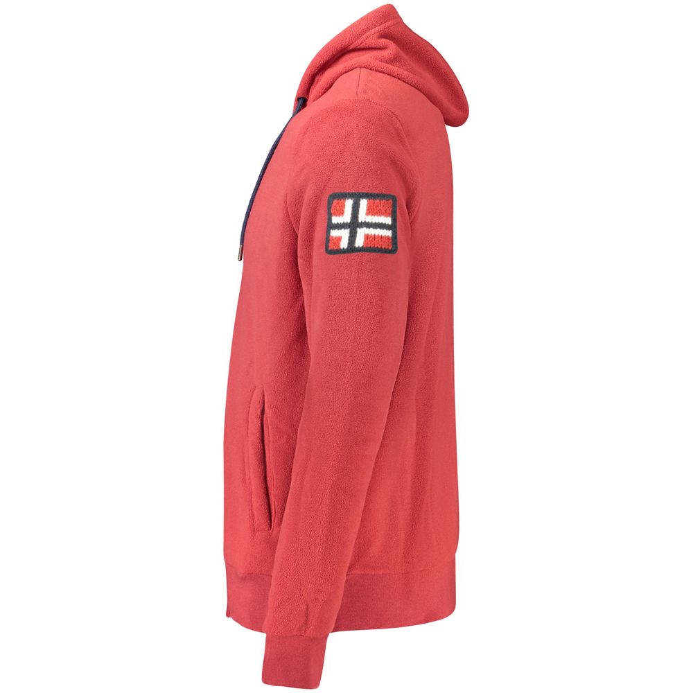 Norway 1963 Red Polyester Men Sweater with embroidery on sleeve and front pockets