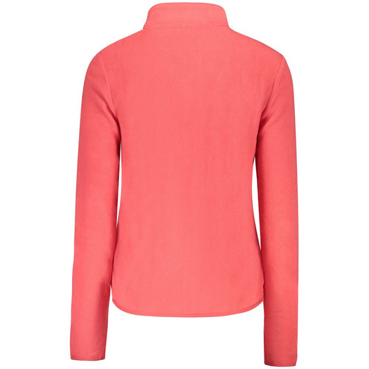 Back view of Norway 1963 Pink Polyester Women Sweater featuring long sleeves and cozy fleece material.