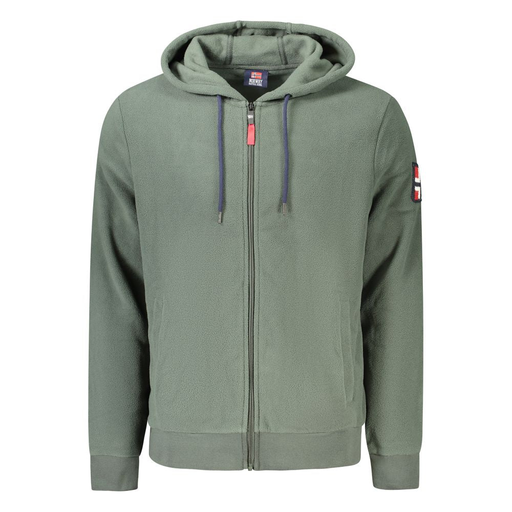 Norway 1963 Green Polyester Men's Sweatshirt with Hood featuring a full zip and embroidery, luxury casual wear.