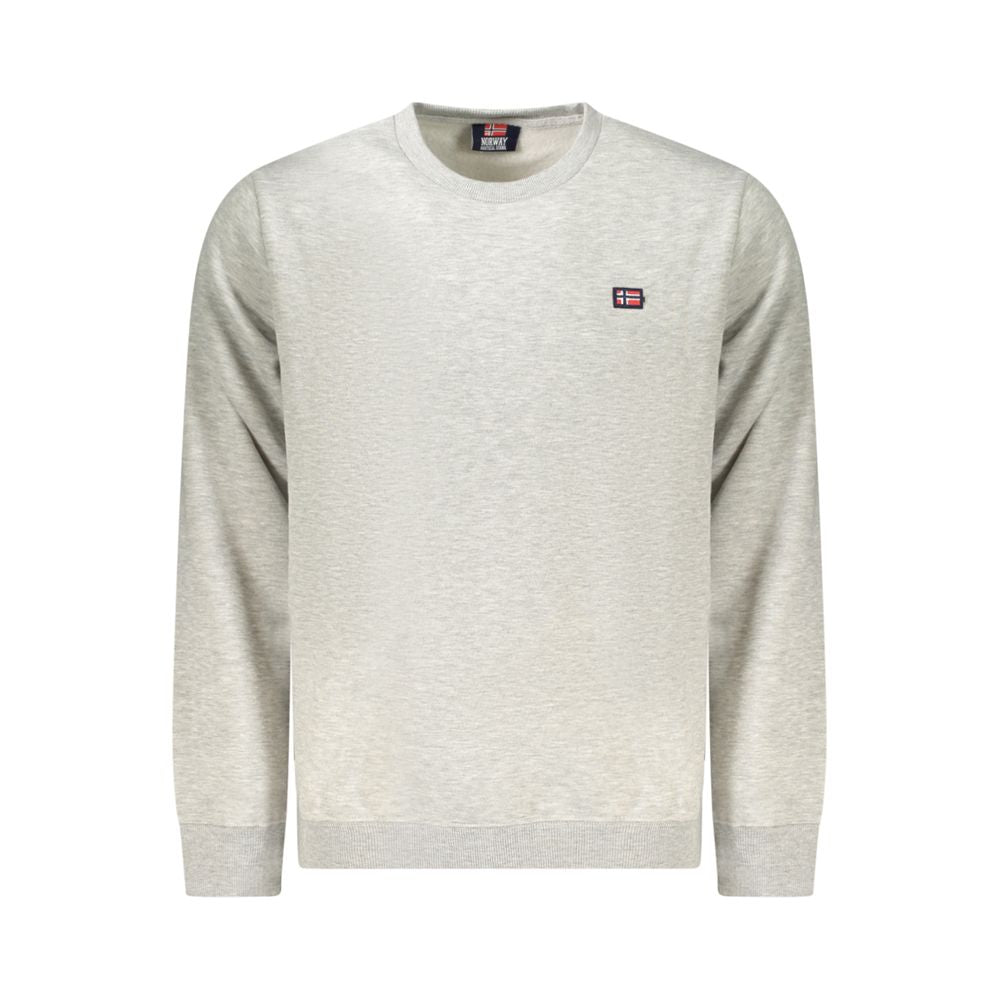 Norway 1963 Gray Cotton Men Sweater with long sleeves and crew neck, featuring a signature logo applique, crafted for casual elegance.