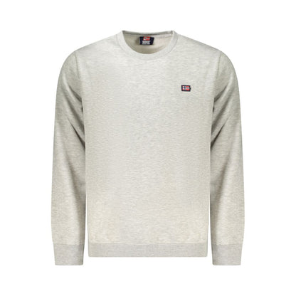 Norway 1963 Gray Cotton Men Sweater with long sleeves and crew neck, featuring a signature logo applique, crafted for casual elegance.
