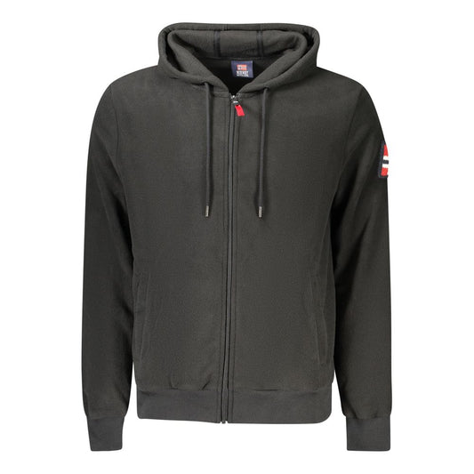 Norway 1963 Black Polyester Men Sweatshirt with hood and zip closure, featuring subtle embroidery and iconic logo on the sleeve.