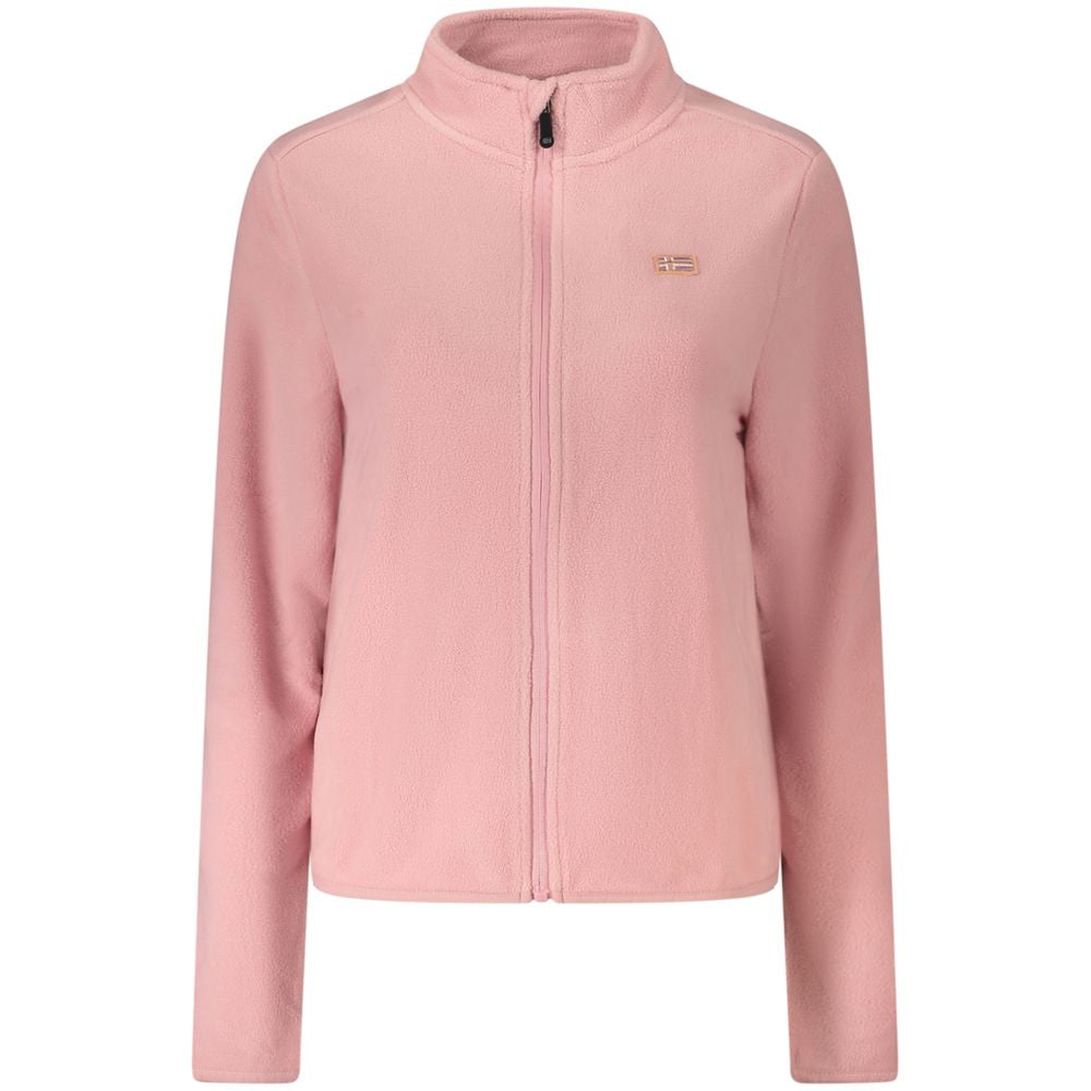 Norway 1963 Pink Polyester Women Sweater, cozy fleece with applique logo, perfect for casual chic fashion.