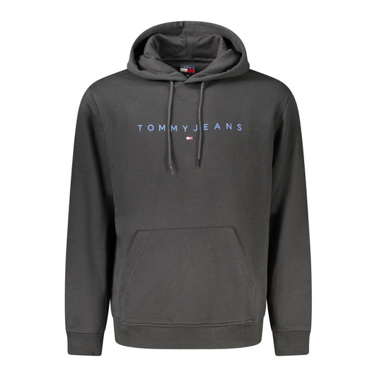 Tommy Hilfiger Black Cotton Men Hoodie with logo embroidery and central pocket.
