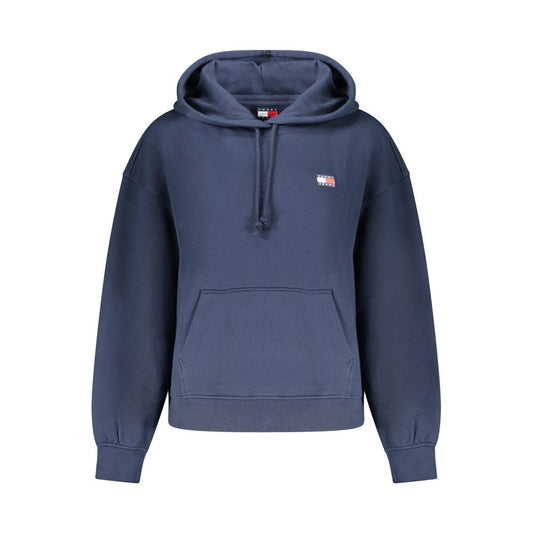 Tommy Hilfiger Blue Cotton Women Sweater with hood, embroidered logo, and central pocket in classic blue for casual off-duty style.