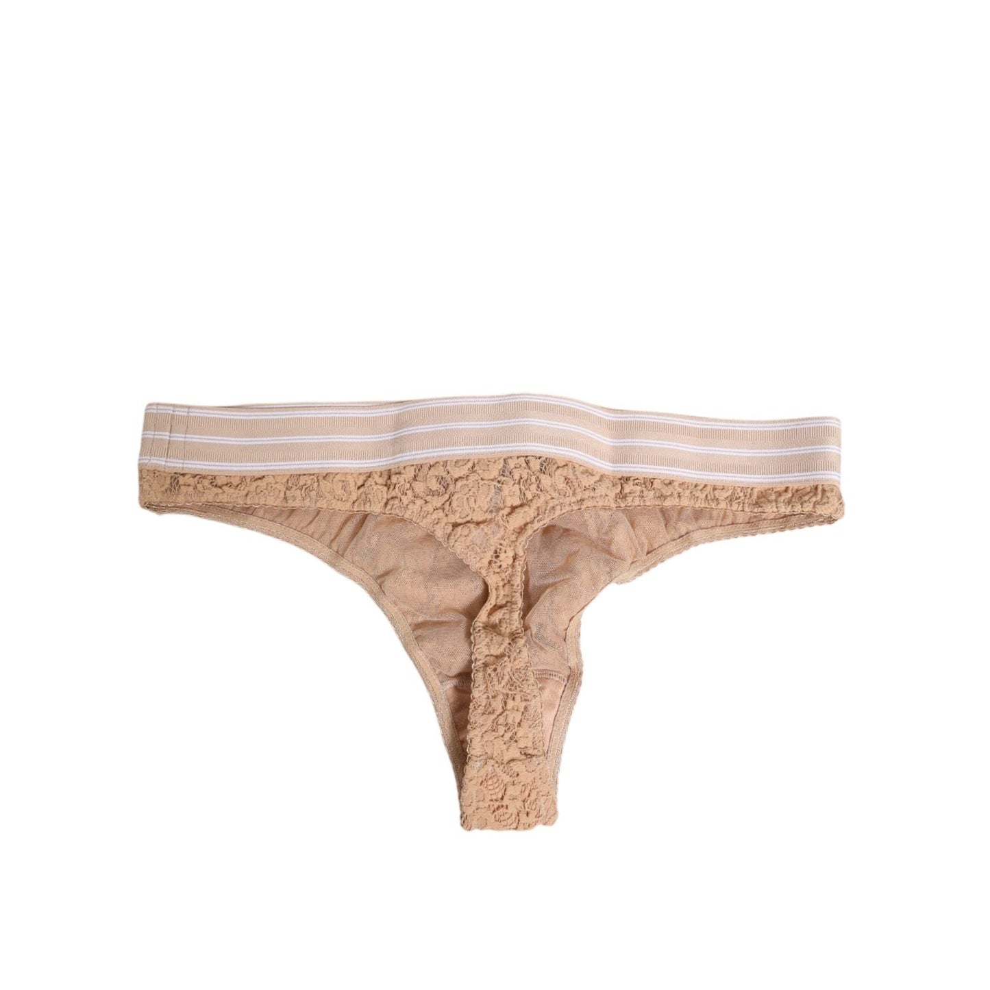 Dolce & Gabbana Beige Lace Logo Elastic Waist Thong Tanga Underwear