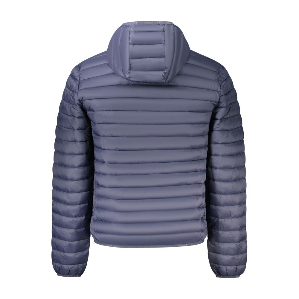 Back view of North Sails Blue Polyester Men Jacket showing padded hood and sleeves.