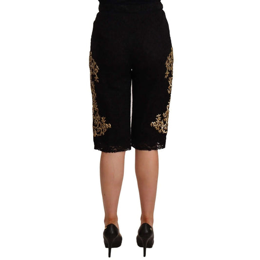 Alt Tag: Dolce & Gabbana Black Lace Gold Baroque SPECIAL PIECE Shorts back view