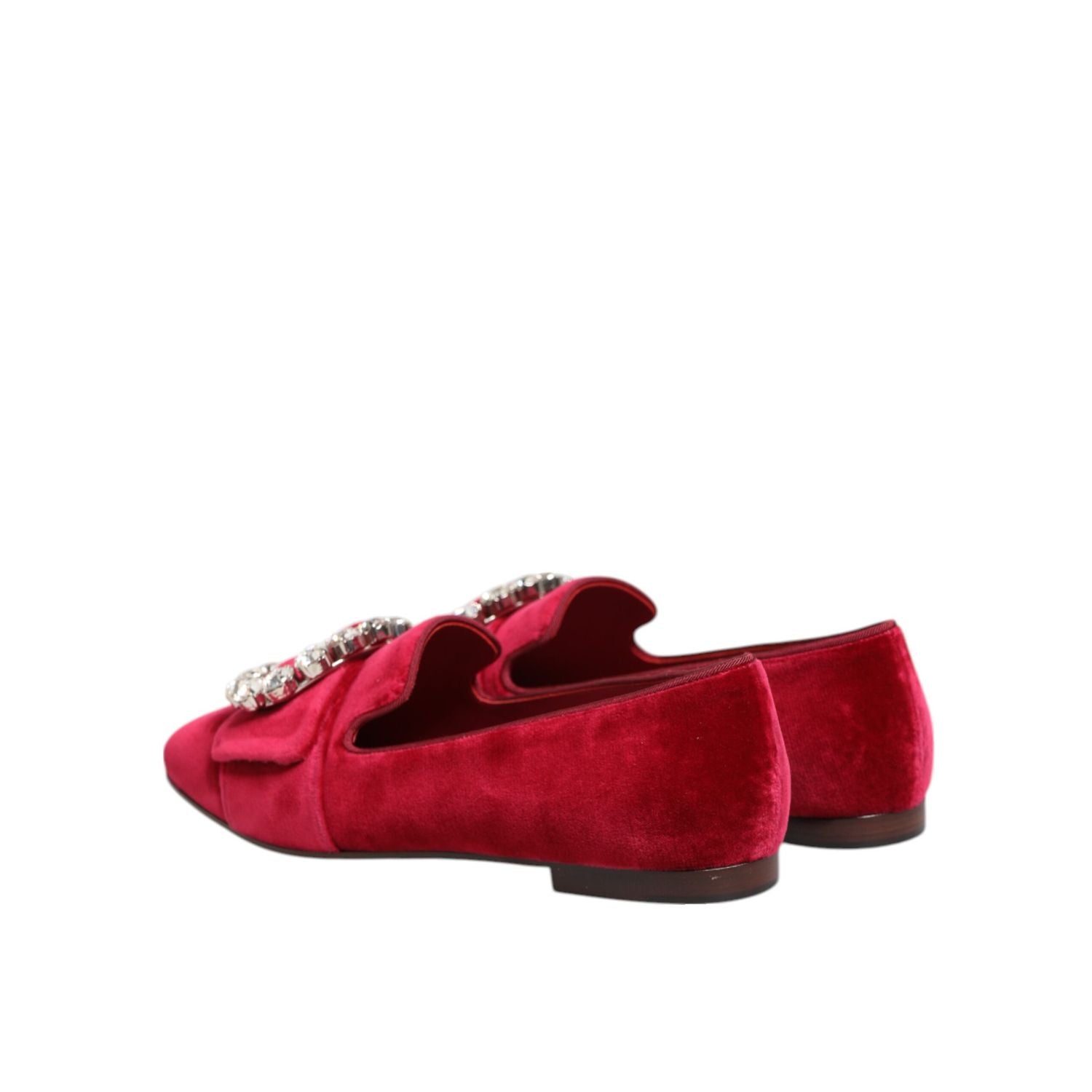 Dolce & Gabbana Red Velvet Crystal Buckle Loafers Flats Shoes
