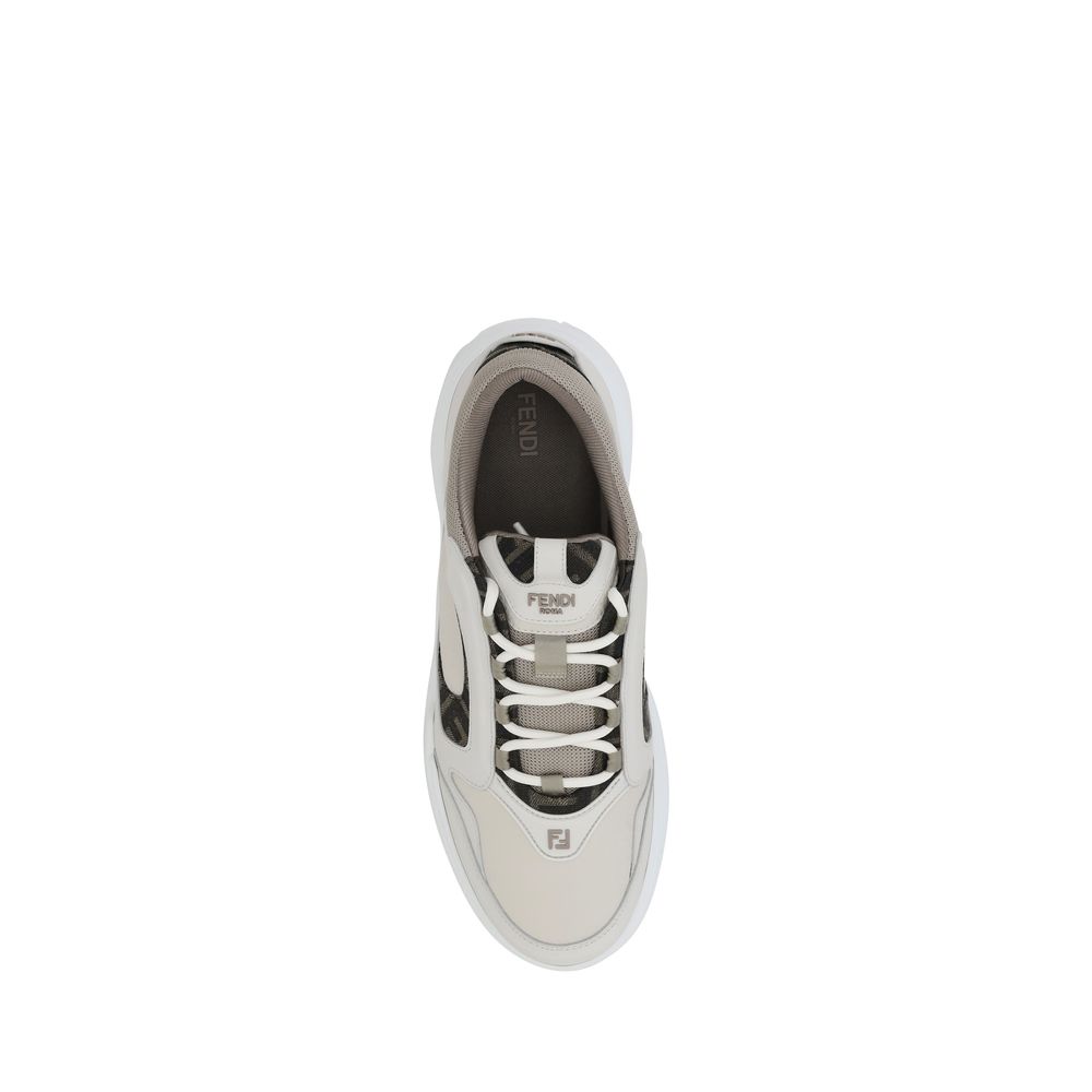 Top view of Fendi White Calf Leather Bos Taurus Low Top Sneakers with lace-up design and textured sole.