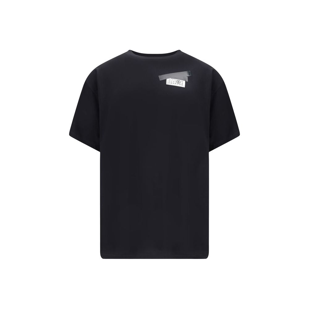 Back view of MM6 Black Cotton T-Shirt featuring a logo and ribbed crew neck, embodying minimal and contemporary design.