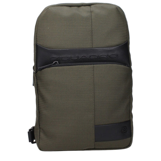 Piquadro Green Fabric Crossbody Bag with adjustable shoulder strap and front logo, fabric model MPN CA5751W129VE.