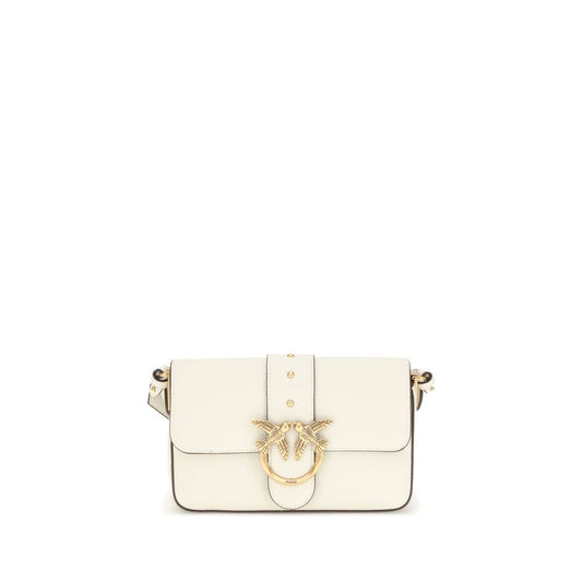 PINKO Love leather Shoulder Bag with iconic Love Birds buckle in white, featuring a magnetic flap and adjustable strap.