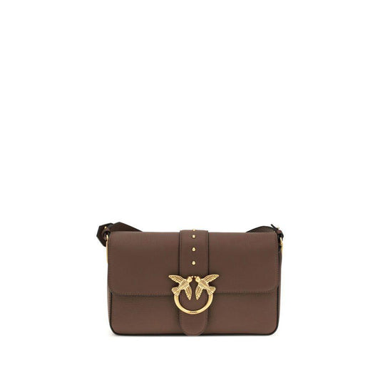 Brown PINKO Love leather Shoulder Bag with iconic Love Birds buckle and adjustable strap.