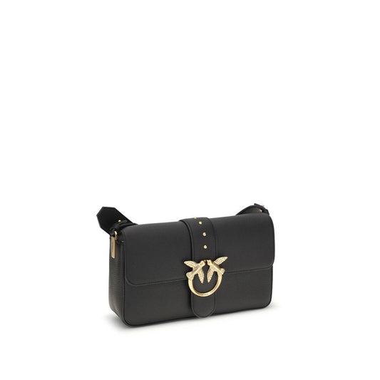 PINKO Love leather Shoulder Bag with iconic Love Birds buckle, featuring magnetic flap closure and adjustable strap, elegant and versatile design.