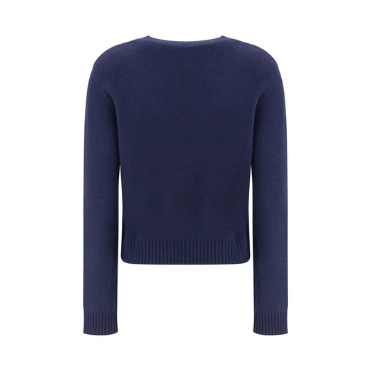 Lisa Yang Mable Sweater in blue cashmere with ribbed crew neck, cuffs, and hem, showcasing monochrome design. Ideal for elegant everyday wear.