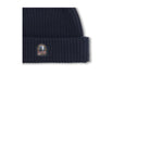 Close-up of Parajumpers Ribbed Beanie Hat in black with iconic patch, showcasing ribbed knit design for a stylish winter accessory.
