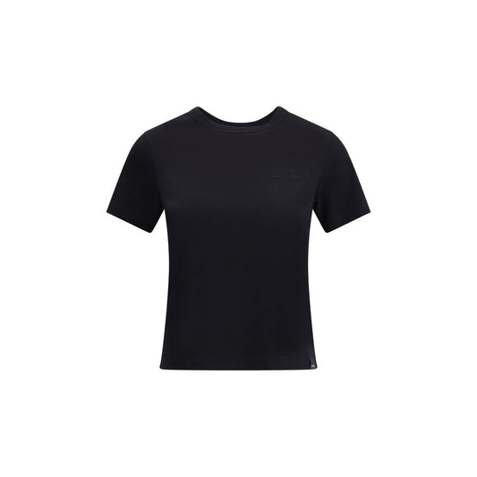 Courrèges Embroidered logo T-Shirt in black with ribbed crew neck and iconic embroidered front logo, made of 100% cotton, slim fit, AW25 season.