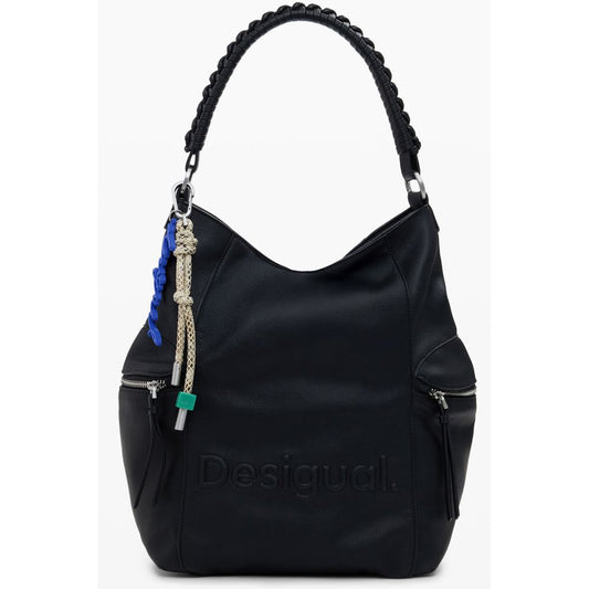 Desigual Black Polyethylene Women Backpack with one-shoulder handle, flaunting iconic half Africa logo and versatile design.