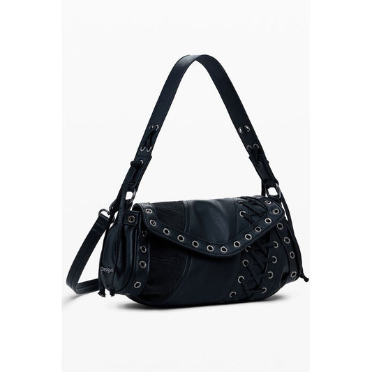 Desigual Black Polyethylene Women Handbag with removable strap and secure closures, perfect for versatile styling and functionality.