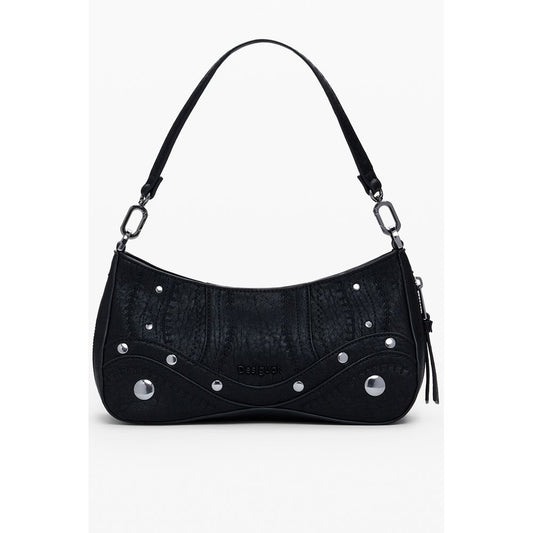 Desigual Black Polyethylene Women Handbag with zip-expandable bottom and contrasting details for versatility and style.
