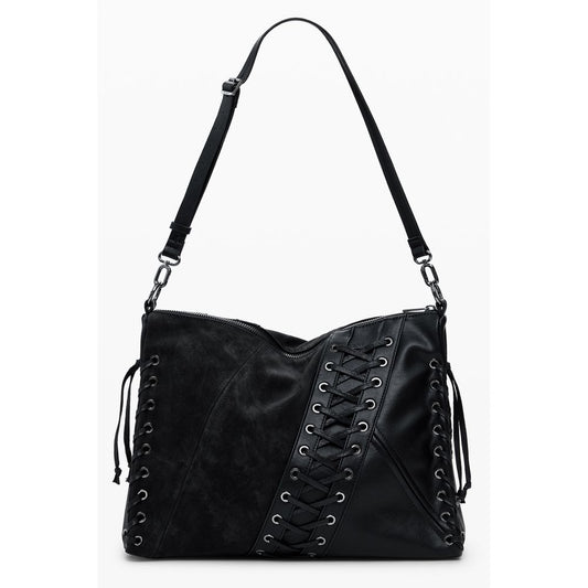 Desigual Black Polyethylene Women Handbag with adjustable strap and contrast detail, featuring eclectic charm and iconic logo.