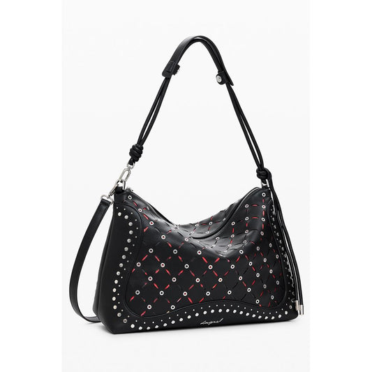 Desigual Black Polyethylene Women Handbag with red accents and adjustable strap.