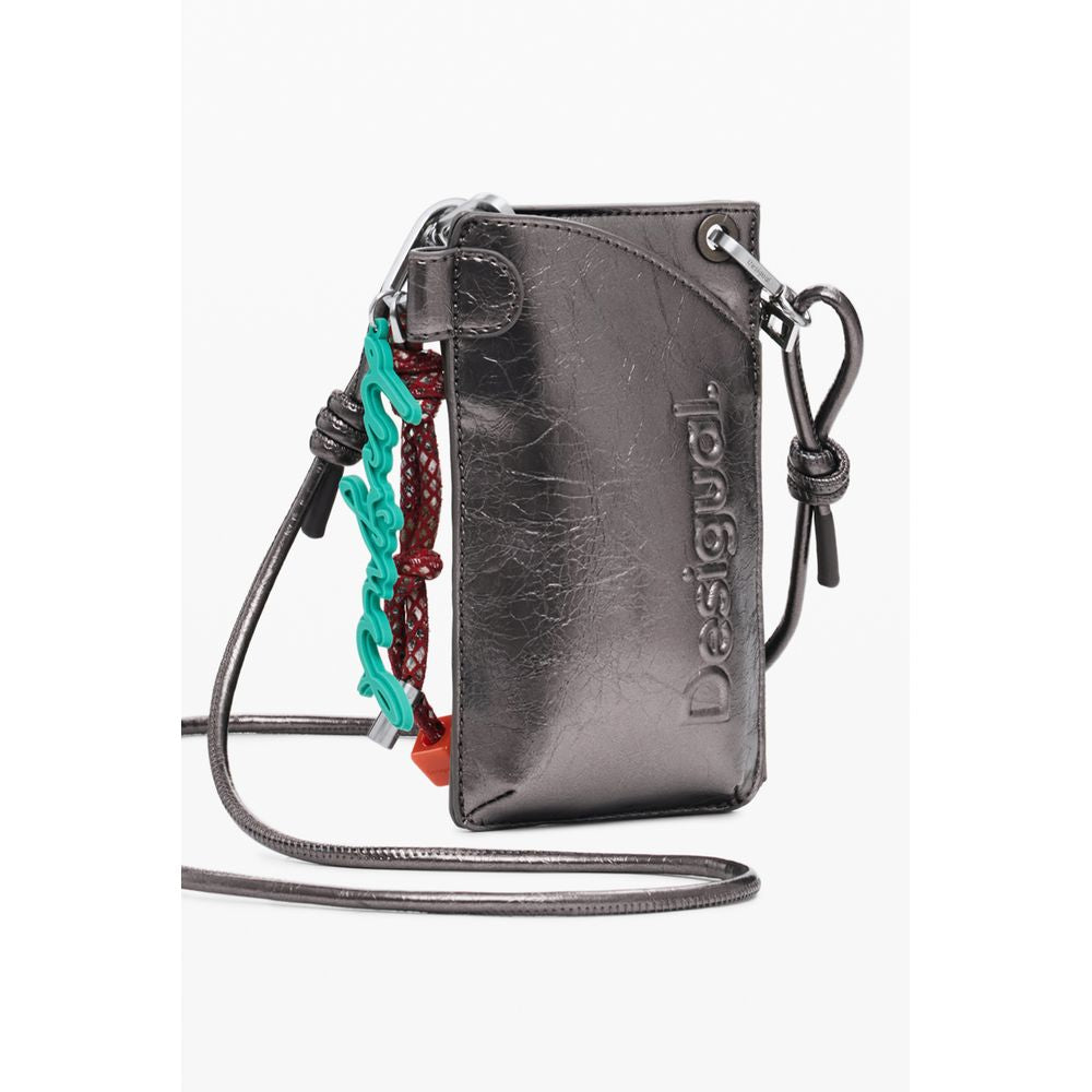 Desigual Bronze Polyethylene Women Wallet with shoulder strap and bold logo design.