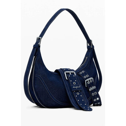 Desigual Blue Cotton Women Handbag with adjustable strap and internal pocket, showcasing fashionable and versatile design for modern women.