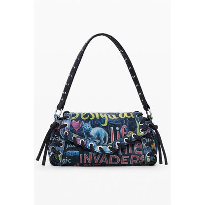 Desigual Blue Cotton Women Handbag with vibrant print and adjustable straps.