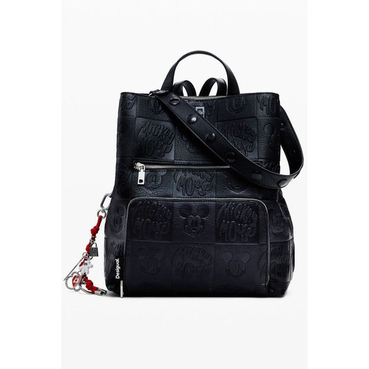 Desigual Black Polyethylene Women Backpack with Mickey prints and adjustable straps, perfect for urban-chic fashion enthusiasts.