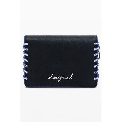 Desigual "Black Polyethylene Women Wallet" with embroidery and contrasting details. Chic design for style and organization.