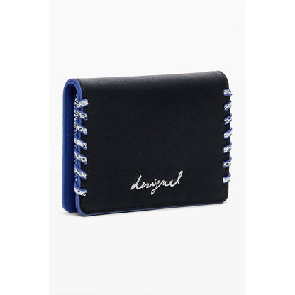 Desigual "Black Polyethylene Women Wallet" with embroidery, compact design, and sleek style.
