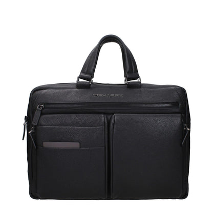 Piquadro Black Leather Business And Laptop Bag
