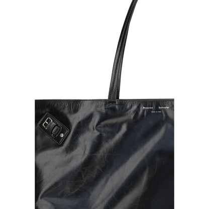 Proenza Schouler Black Leather Shoulder Bag with glossy finish and side buckle detail