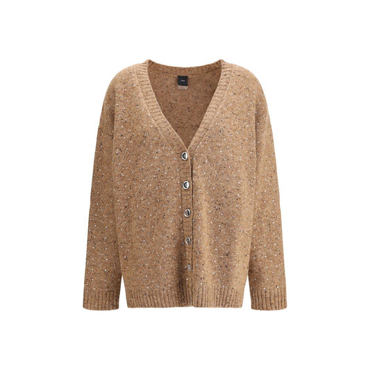 PINKO Bouclé fabric Cardigan with rhinestones, long-sleeved, wrap-around silhouette, ribbed cuffs and hem, AW25 collection.