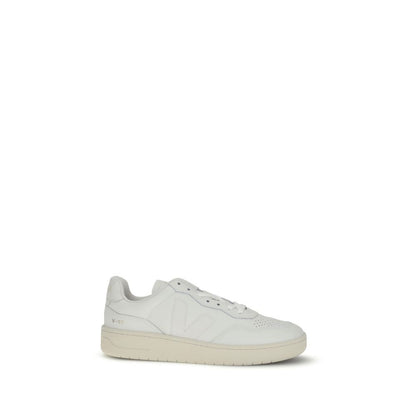 Veja White Leather Low Top Sneakers with minimalist design featuring a round toe, lace-up closure, and V logo detail.