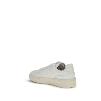 Veja White Leather Low Top Sneakers with round toe and V logo on the side, showcasing minimalist and sophisticated design.