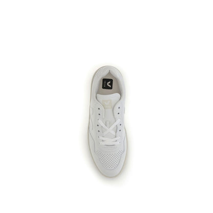 Top view of Veja White Leather Low Top Sneakers with lace-up closure and minimalist design.