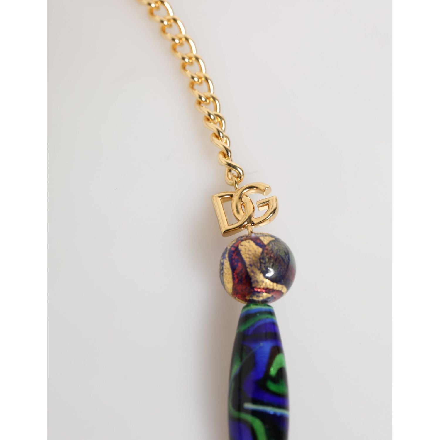 Dolce & Gabbana Multicolor Murano Glass Beads Gold Brass Chain Jewelry Necklace