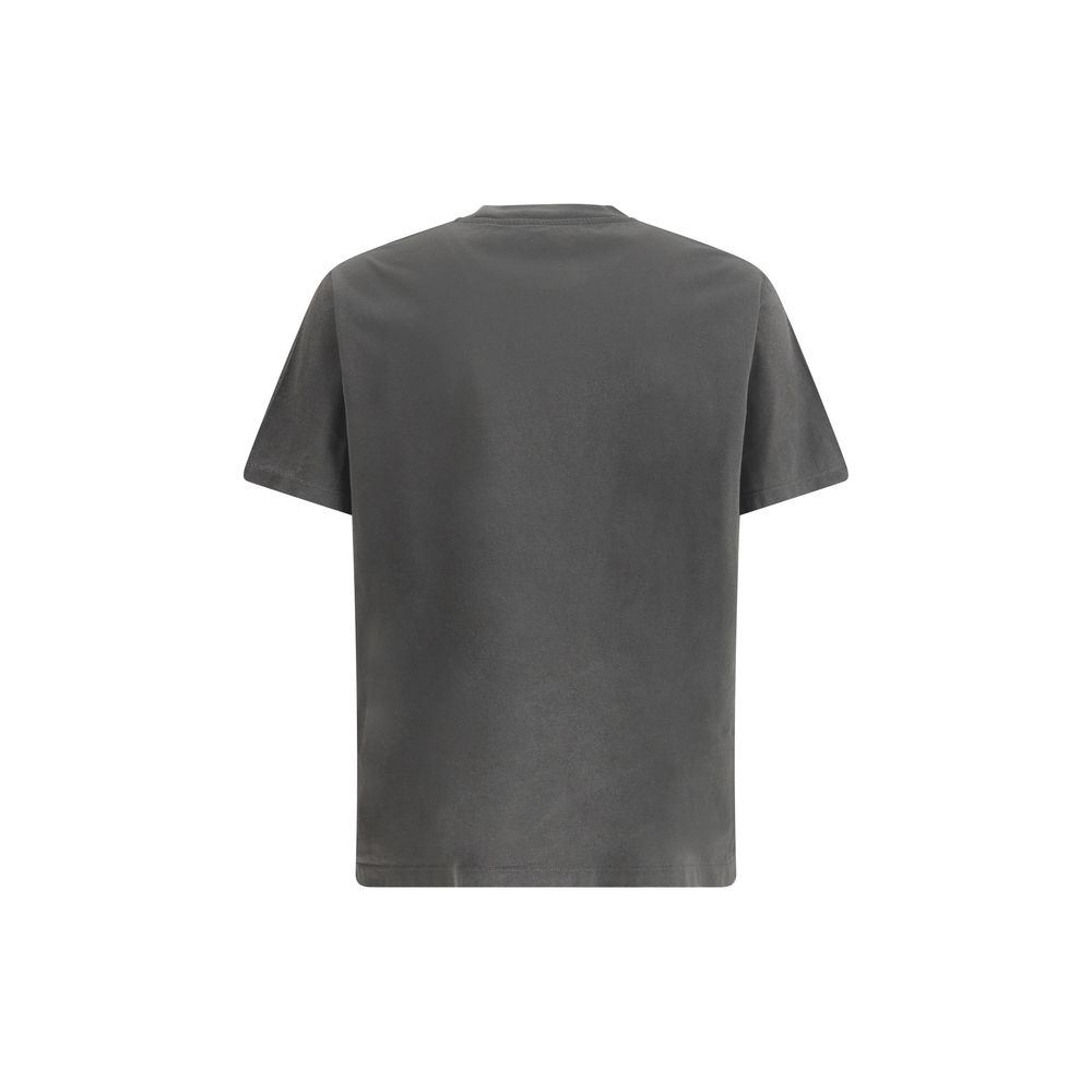 Our Legacy Gray Cotton T-Shirt with ribbed crew neck, vintage monochrome design, back view, ideal for versatile, casual outfits.