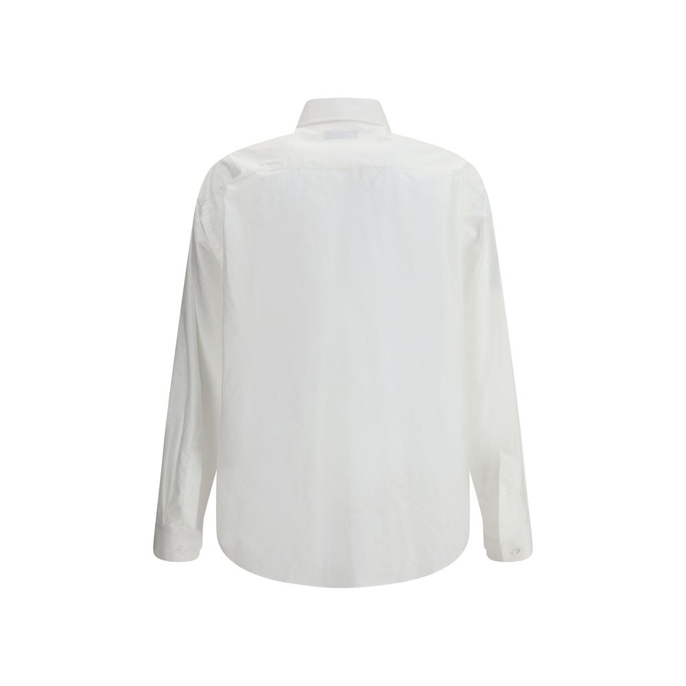 Back view of Balenciaga White Cotton Dress Shirt with oversized fit and asymmetrical hem, showcasing luxury style for AW25 season.